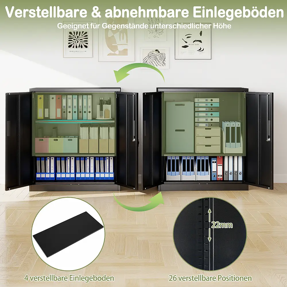 Costway Μεταλλική Ντουλάπα Γραφείου με Διπλή Πόρτα & 2 Ρυθμιζόμενα Ράφια TH10111BK