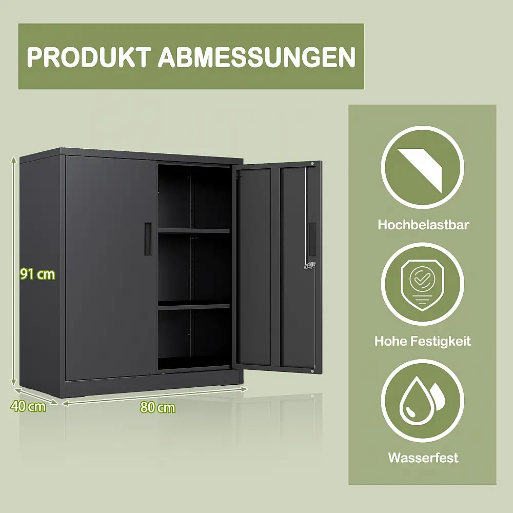 Costway Μεταλλική Ντουλάπα Γραφείου με Διπλή Πόρτα & 2 Ρυθμιζόμενα Ράφια TH10111BK