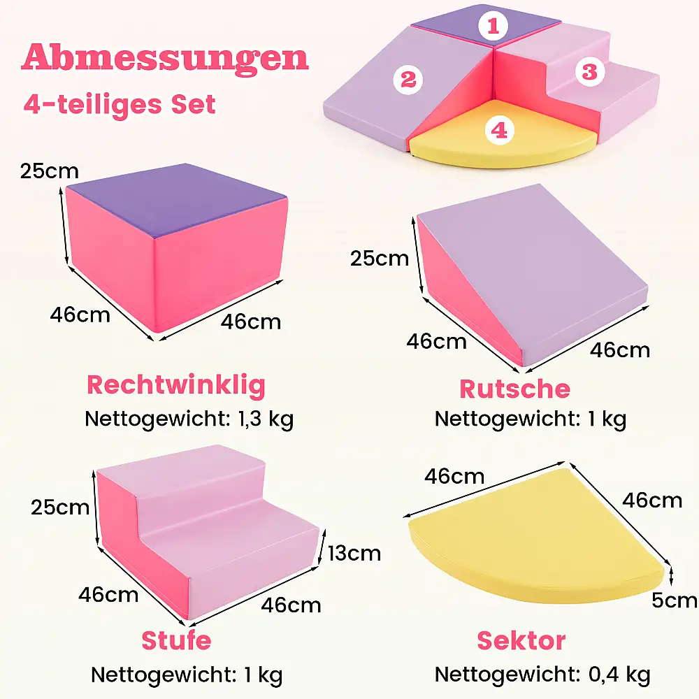 Costway Σετ 4 Μεγάλων Ροζ Αφρώδους Τουβλών για Παιχνίδι & Αναρρίχηση FH10126PI