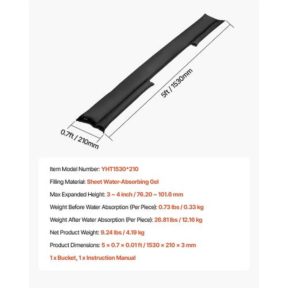 VEVOR Σακιά Πλημμύρας, Σετ 10 Τεμαχίων, Επαναχρησιμοποιούμενα, Απορροφητικά Εμπόδια Νερού FHPZTSJHFHT1MW0WV001V0