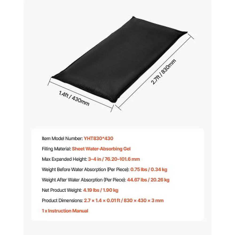 VEVOR Σετ 6 Υδατοενεργοποιούμενες Σακούλες Πλημμύρας, 830 x 430 mm, Επαναχρησιμοποιούμενες, Χωρίς Άμμο, για Προστασία σε Πόρτες, Υπόγεια, Γκαράζ FHPZ6PCS8040ISHWO002V0