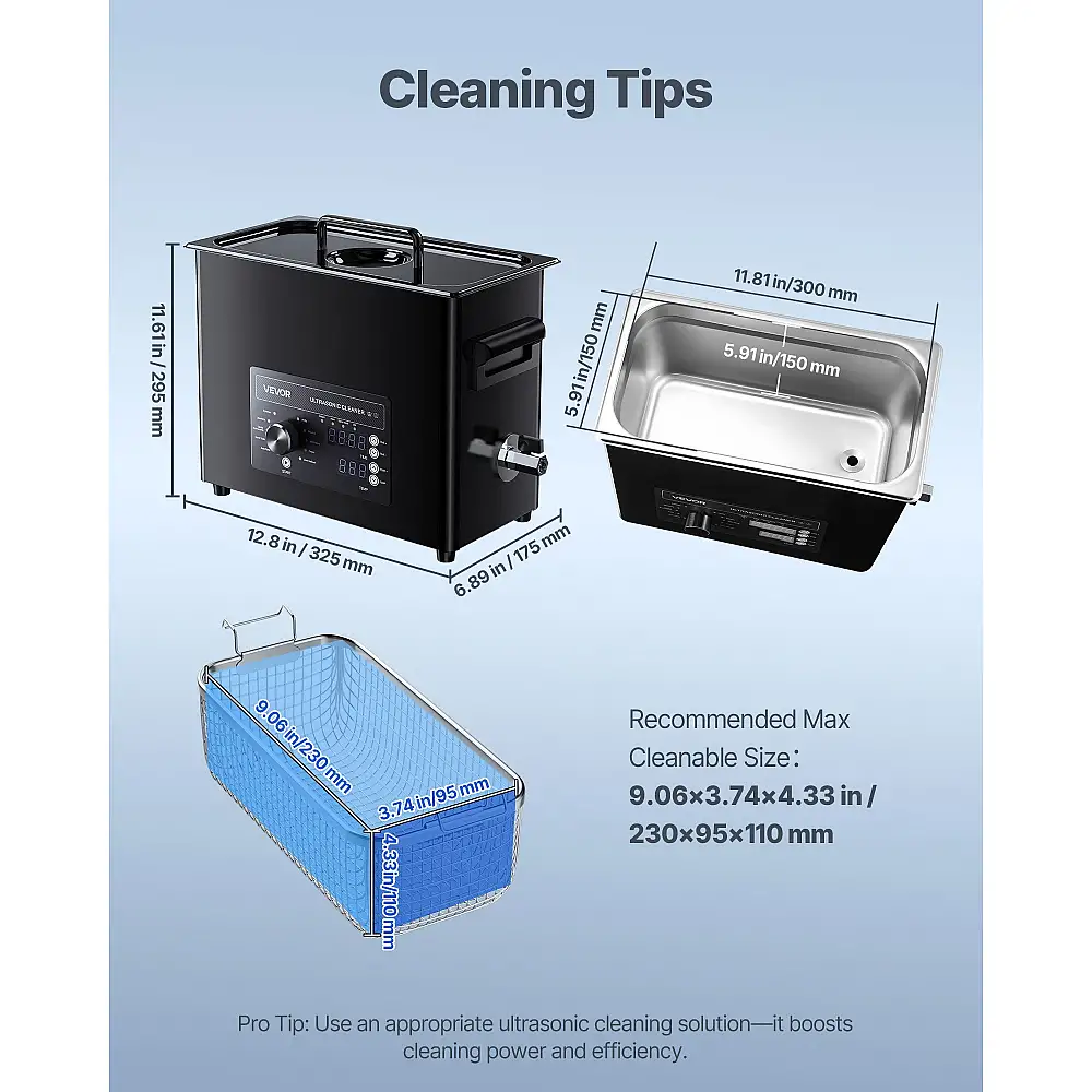 VEVOR Επαγγελματικός Υπερηχητικός Καθαριστής 6L με Χειριστήριο - Ανοξείδωτο Μηχάνημα Καθαρισμού για Κοσμήματα και Άλλα Αντικείμενα SPLXNAJKZCSB8NCQI001V2