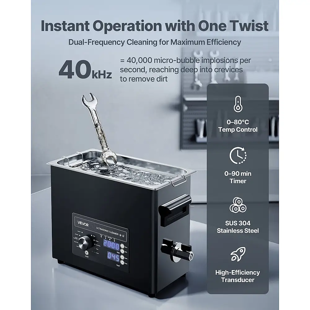 VEVOR Επαγγελματικός Υπερηχητικός Καθαριστής 6L με Χειριστήριο - Ανοξείδωτο Μηχάνημα Καθαρισμού για Κοσμήματα και Άλλα Αντικείμενα SPLXNAJKZCSB8NCQI001V2