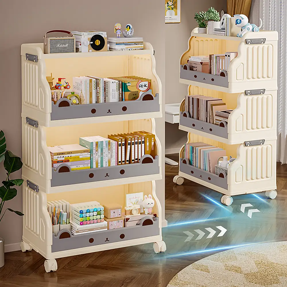 Shally Dogan Τριώροφη Στοιβαζόμενη Καρότσα Μπεζ Οργανωτής Αποθήκευσης με Ρόδες 02001653