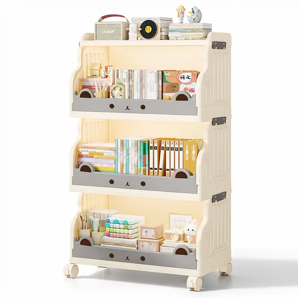 Shally Dogan Τριώροφη Στοιβαζόμενη Καρότσα Μπεζ Οργανωτής Αποθήκευσης με Ρόδες 02001653