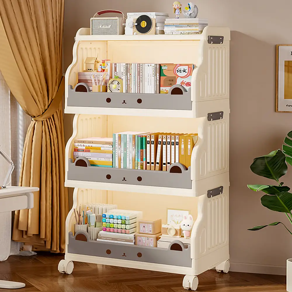 Shally Dogan Τριώροφη Στοιβαζόμενη Καρότσα Μπεζ Οργανωτής Αποθήκευσης με Ρόδες 02001653