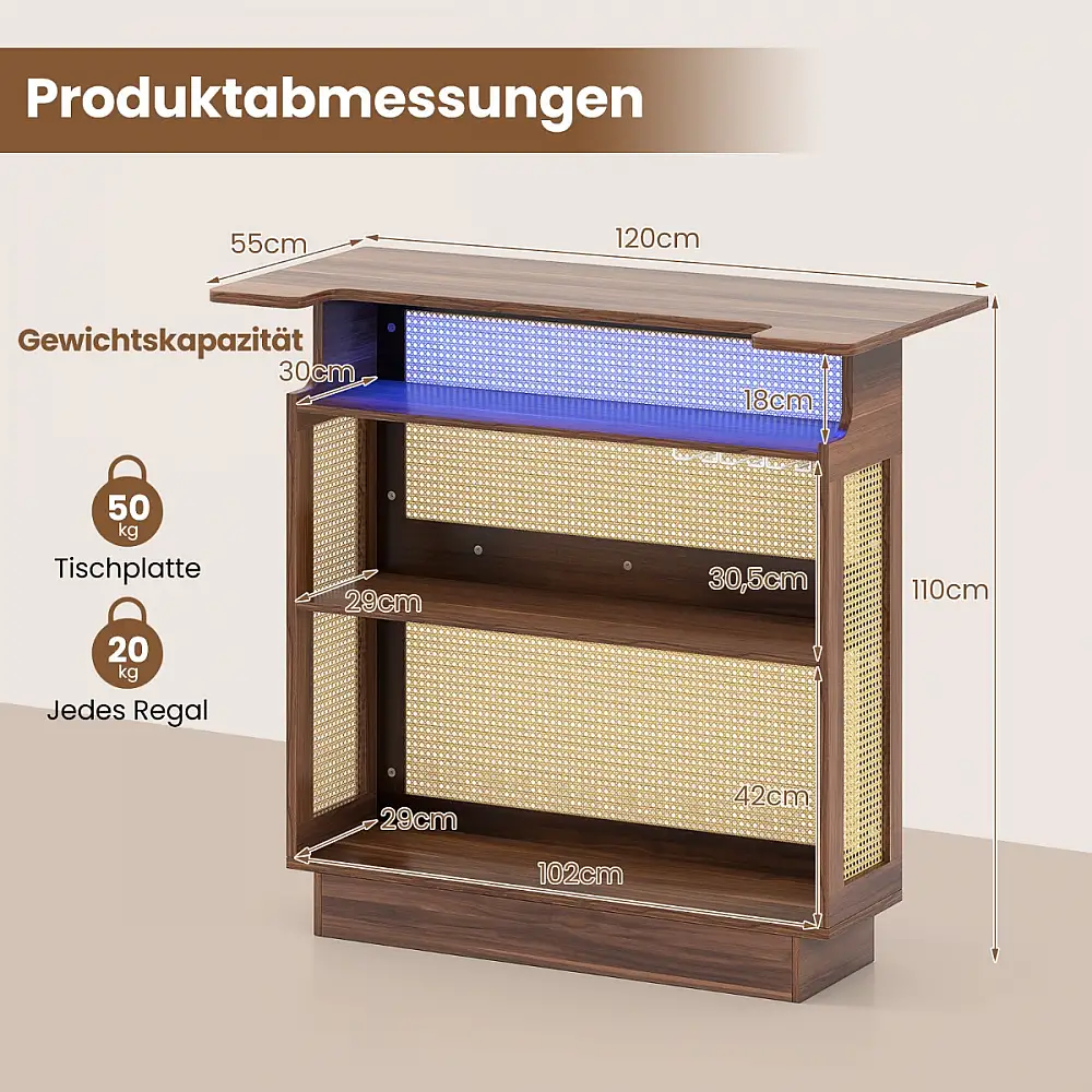 Costway Φωτιζόμενη Ραττάν Μπάρα με Θήκες Ποτηριών & Ράφια Κρασιών, RGB Φωτισμός JV13173BN