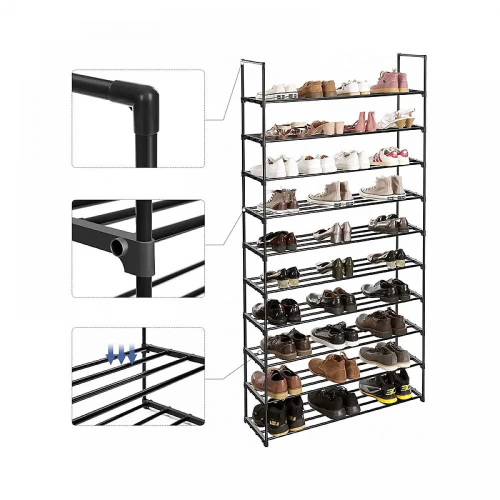 Stand Αποθήκευσης 50 Ζευγαριών Παπουτσιών Χρώματος Μαύρο Songmics LSA10BK