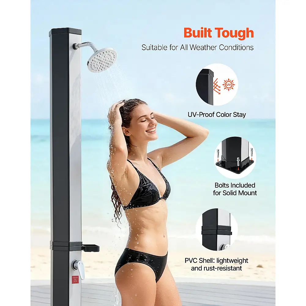 VEVOR Εξωτερικό Ντους 35L με Ηλιακή Θέρμανση & Ρυθμιζόμενη Θερμοκρασία, 195cm, Μαύρο/Ασημί TYNLYQHSYSPV49TLO001V0