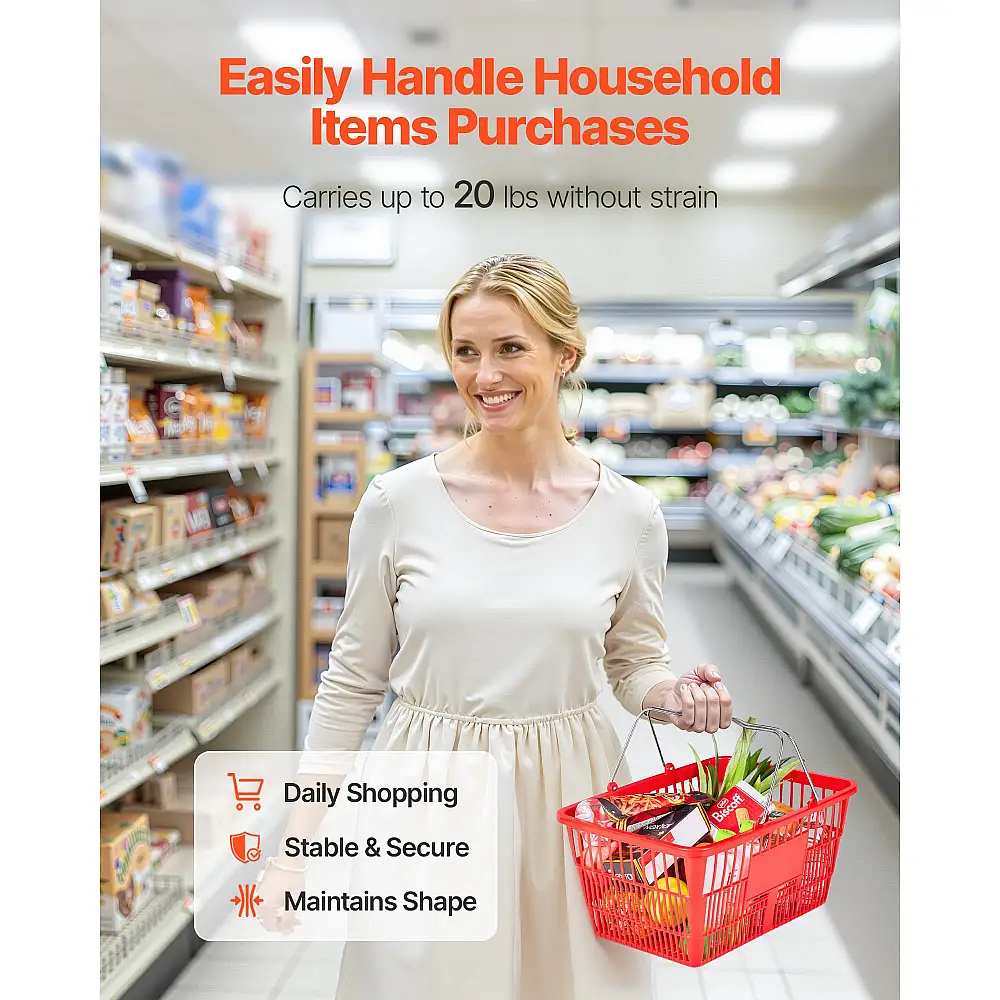 VEVOR Καλάθια Αγορών 12 Τεμ, 21L Στοιβαζόμενα Πλαστικά με Μεταλλικές Λαβές DSBDGWLSL21LM6U8Q001V0