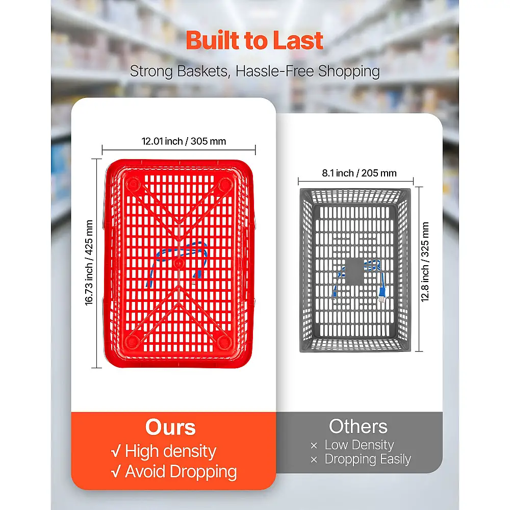 VEVOR Καλάθια Αγορών 12 Τεμ, 21L Στοιβαζόμενα Πλαστικά με Μεταλλικές Λαβές DSBDGWLSL21LM6U8Q001V0