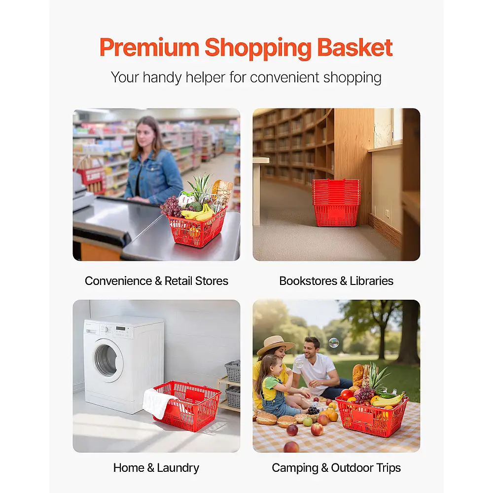 VEVOR Καλάθια Αγορών 12 Τεμ, 21L Στοιβαζόμενα Πλαστικά με Μεταλλικές Λαβές DSBDGWLSL21LM6U8Q001V0