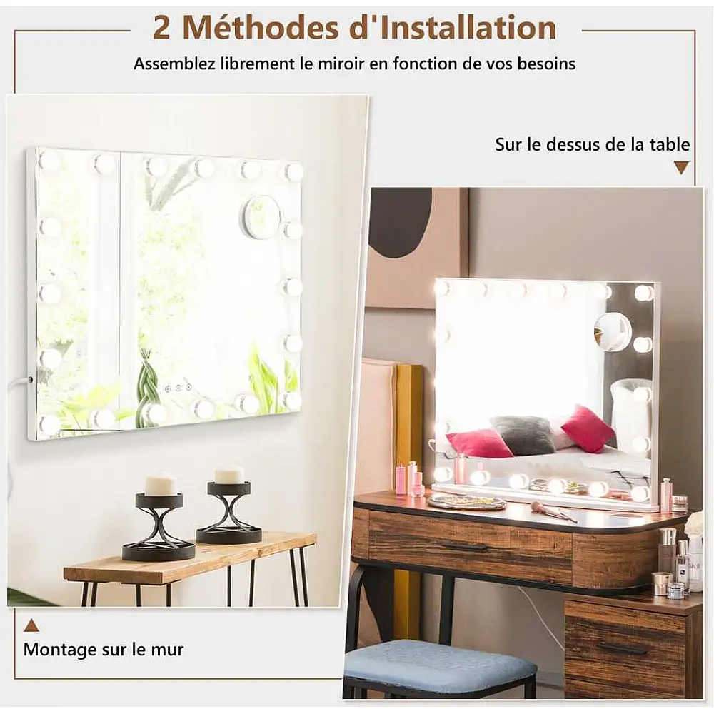 Costway Καθρέπτης Μακιγιάζ με LED Φωτισμό 65 x 14 x 52.5 cm JV11894WH