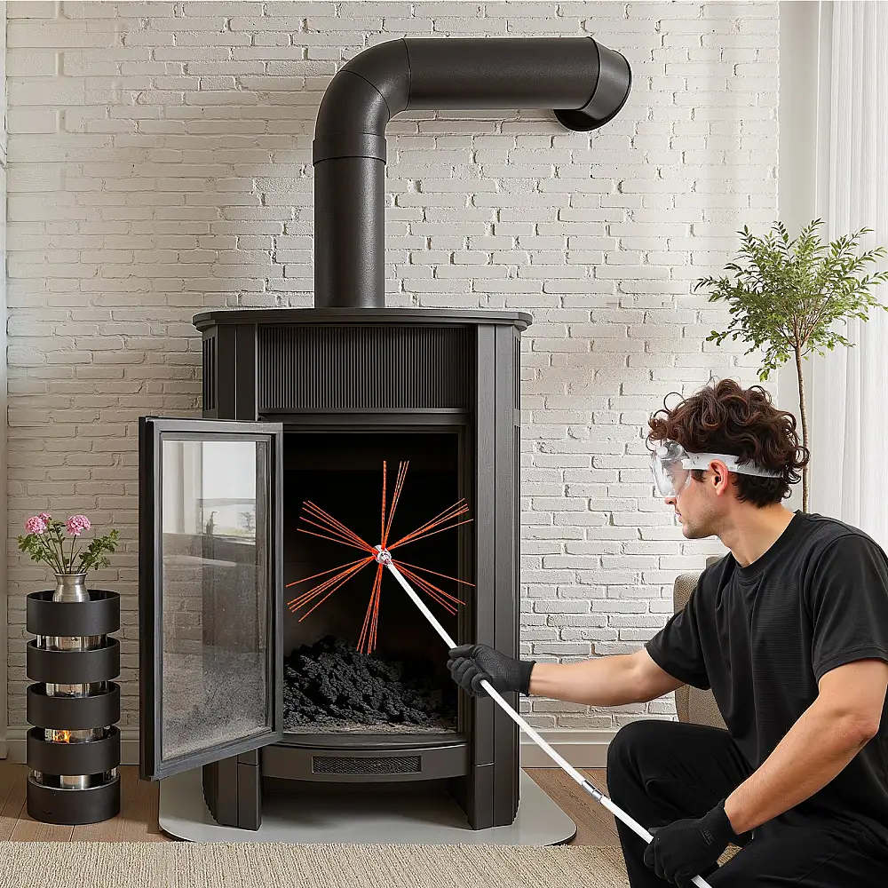 VEVOR Σετ Καθαρισμού Καμινάδας 7μ με Βούρτσα, Εφεδρικές Τρίχες & Γυαλιά Προστασίας YCSQSTJ23YC1697WZ001V0