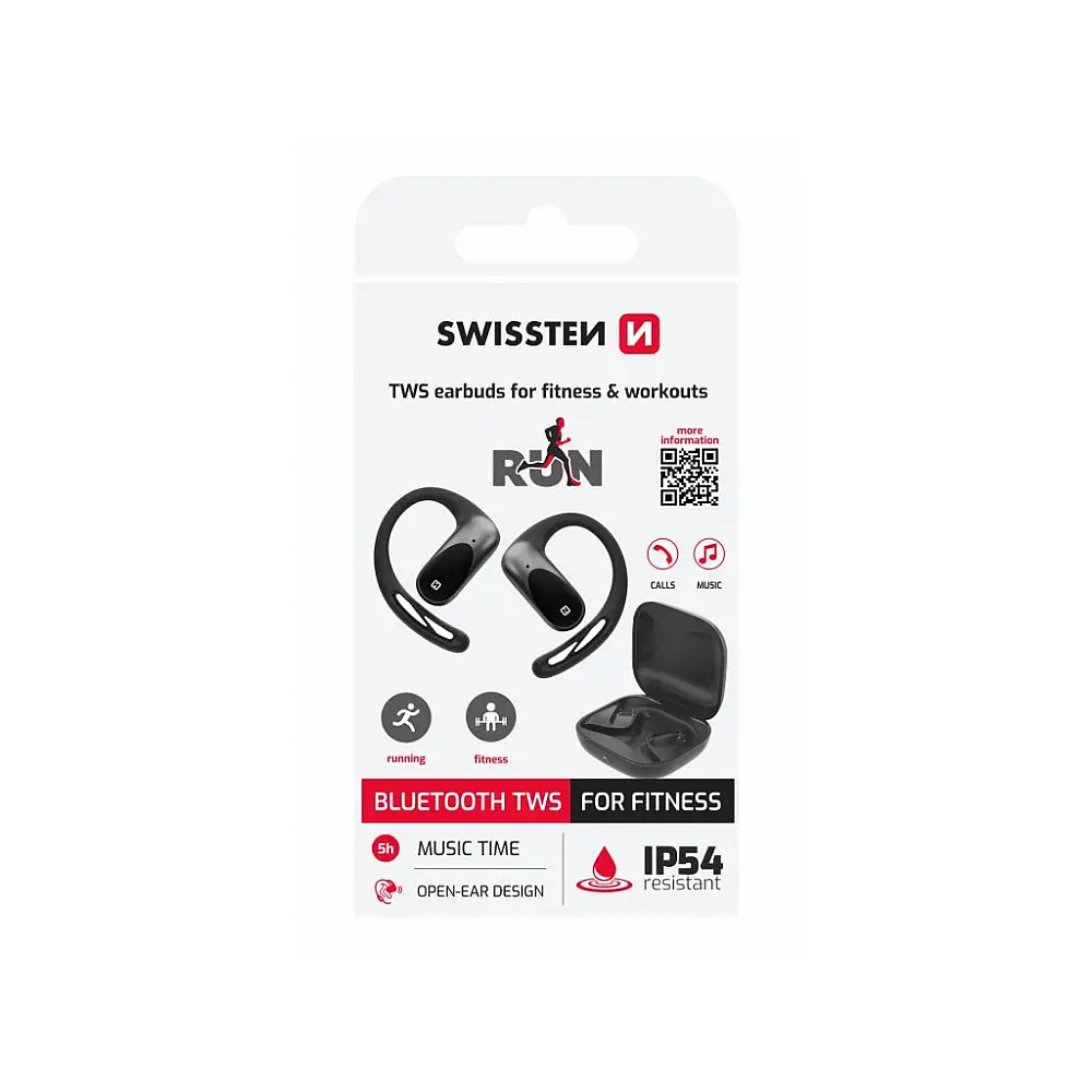 SWISSTEN Ακουστικά Bluetooth για Τρέξιμο Open Ear, Μαύρο 8595217494381