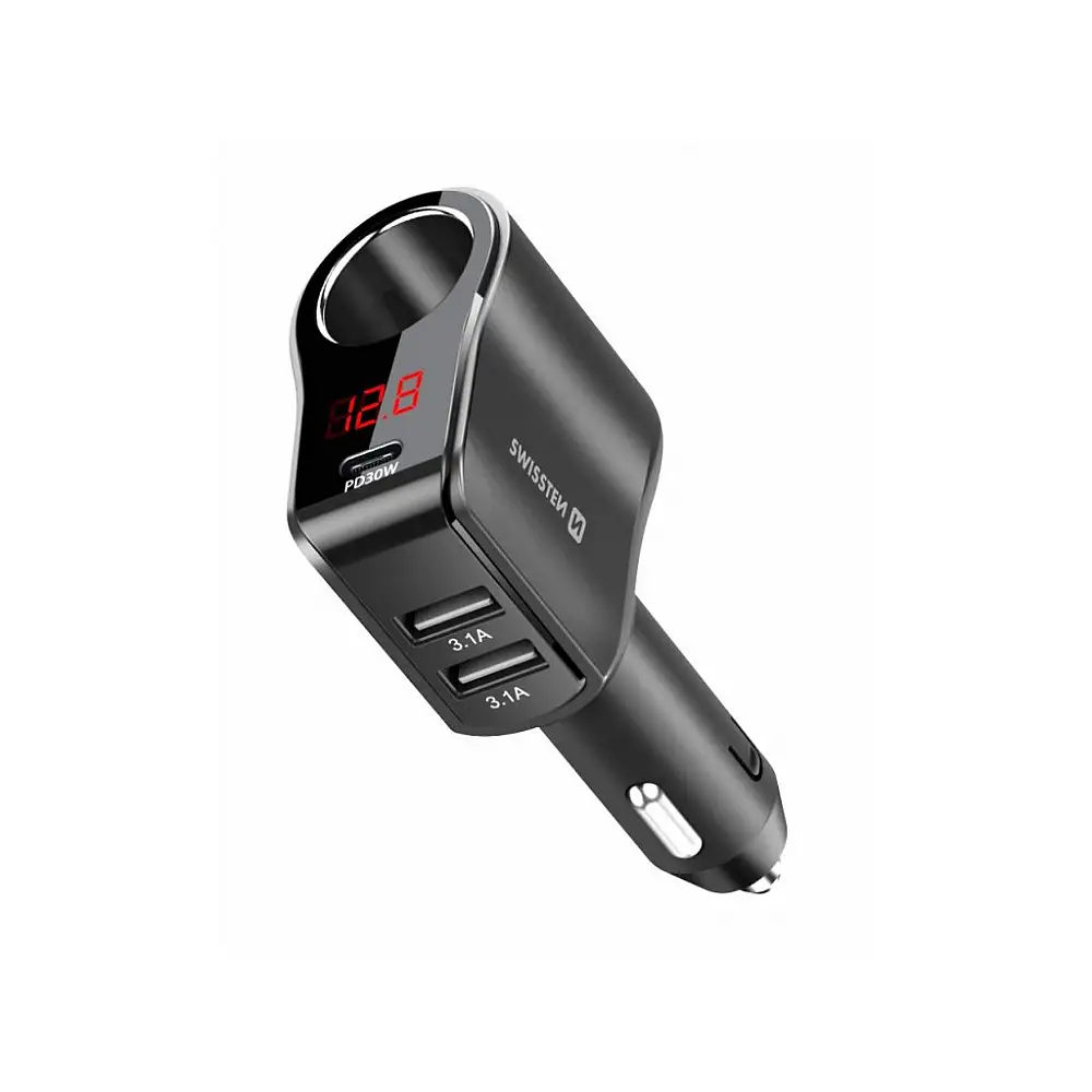 SWISSTEN Προσαρμογέας Αυτοκινήτου με 1x CL, 1x USB-C PD και 2x USB-A Έξοδο, 108W - 216W 8595217480438