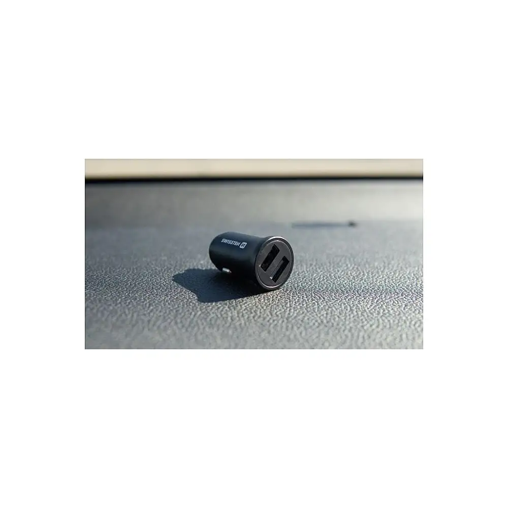 SWISSTEN Φορτιστής Αυτοκινήτου με 2 θύρες USB, 4,8 Α, Μεταλλικό Μαύρο 8595217478770