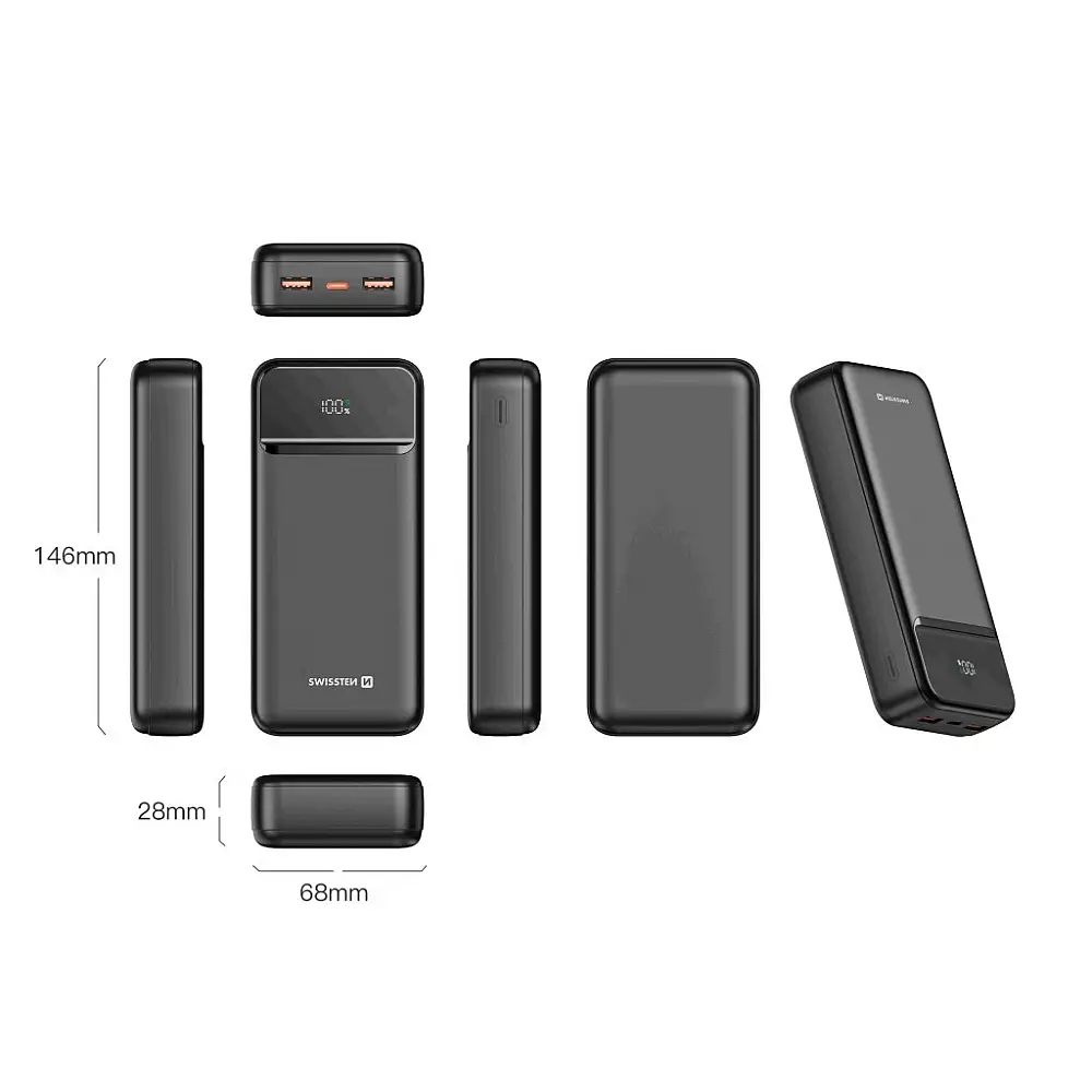 SWISSTEN Φορητός Φορτιστής POWER LINE II 20000 mAh, Μαύρο 8595217490628