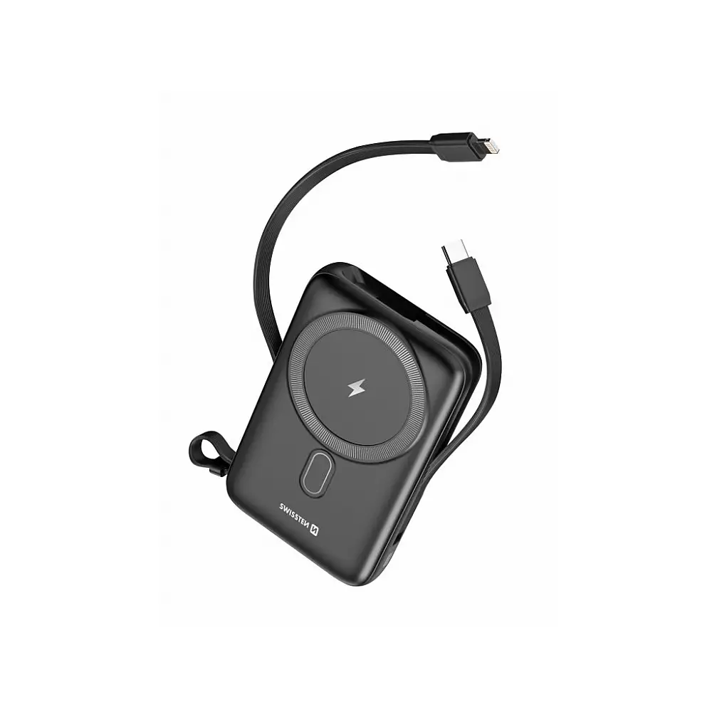 SWISSTEN Φορητός Φορτιστής 10000 mAh PD 20W με ενσωματωμένα καλώδια USB-C και Lightning (Συμβατός με MagSafe) 8595217484788