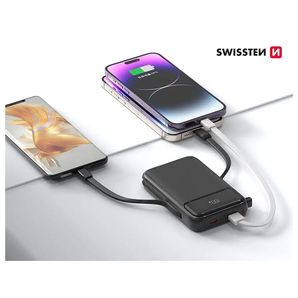 SWISSTEN Φορητός Φορτιστής 10000 mAh PD 20W με ενσωματωμένα καλώδια USB-C και Lightning (Συμβατός με MagSafe) 8595217484788