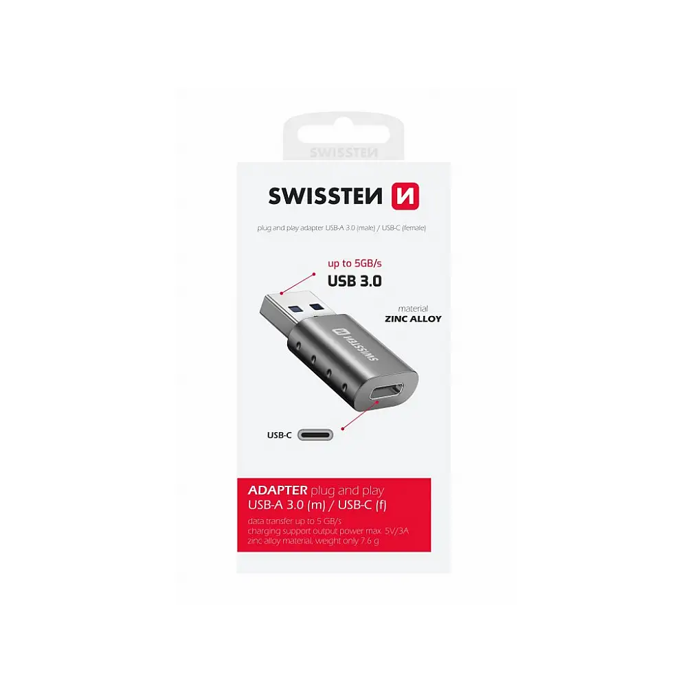 SWISSTEN Προσαρμογέας OTG/ Αντάπτορας USB-A (αρσενικό) / USB-C (θηλυκό) 8595217478893