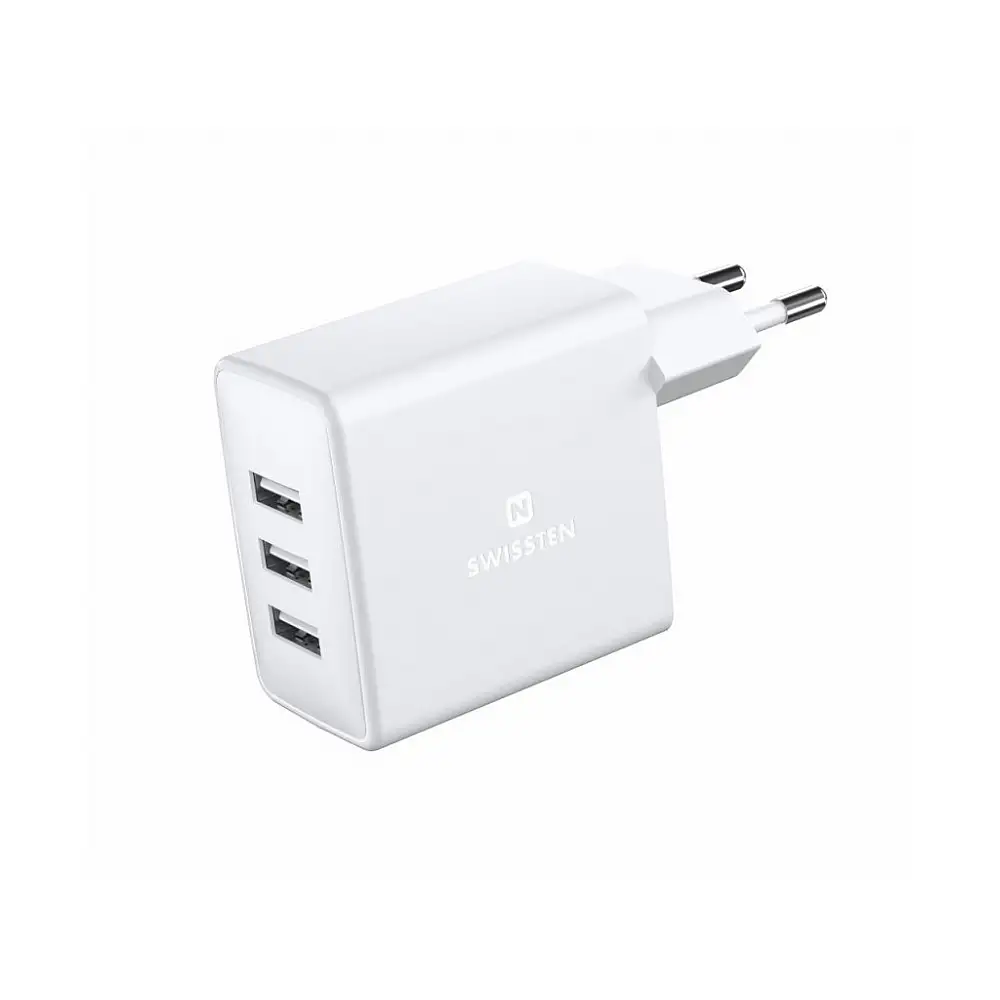 SWISSTEN Φορτιστής Ταξιδιού με 3 Θύρες USB-A, 3Α, 15W, Λευκός 8595217476615