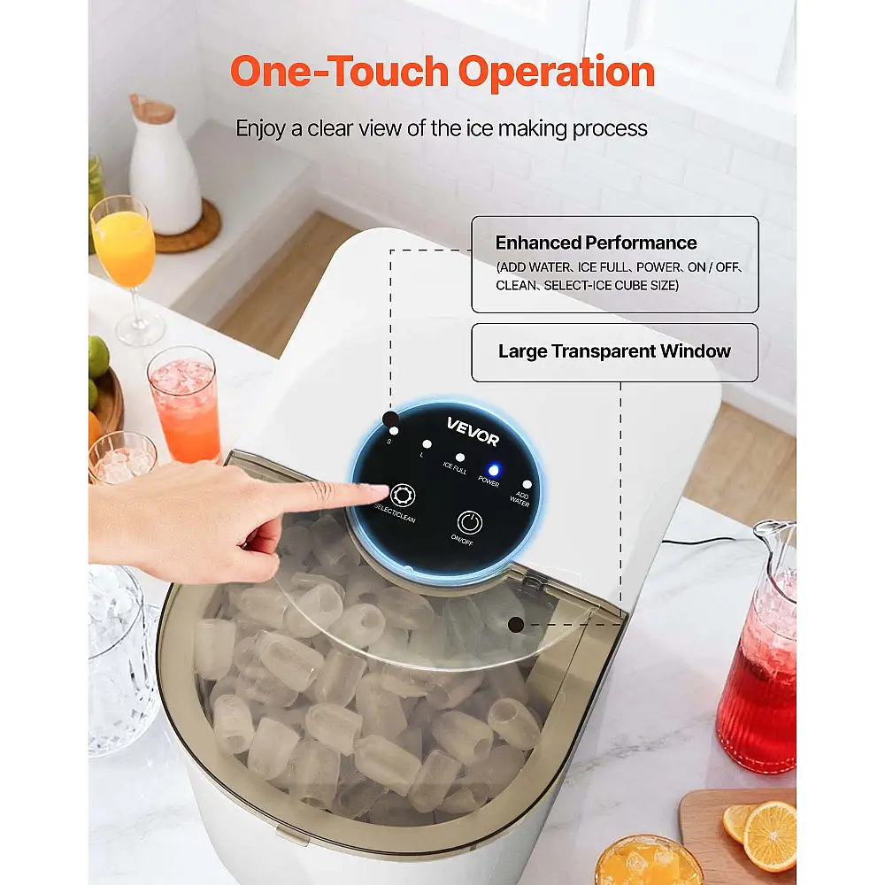 VEVOR Φορητή Μηχανή Πάγου, 7 Παγάκια σε 6 Λεπτά, 11.8 kg/Ημέρα, Αυτόματο Καθαρισμό, 2 Μεγέθη Σφαιρικών Παγετών για Σπίτι, Γραφείο, Μπαρ & Πάρτι TMSZBJZDB26LUMWNQ001V2
