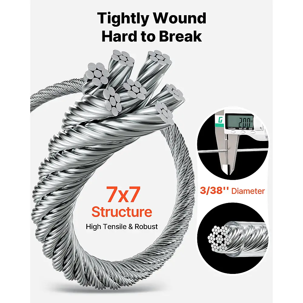 VEVOR Ανοξείδωτο Σύρμα 304 για Ράγες & Κήπους, 2mm, 35.1μ, 2kN Αντοχή PSGSS115FTPS1NZHE001V0
