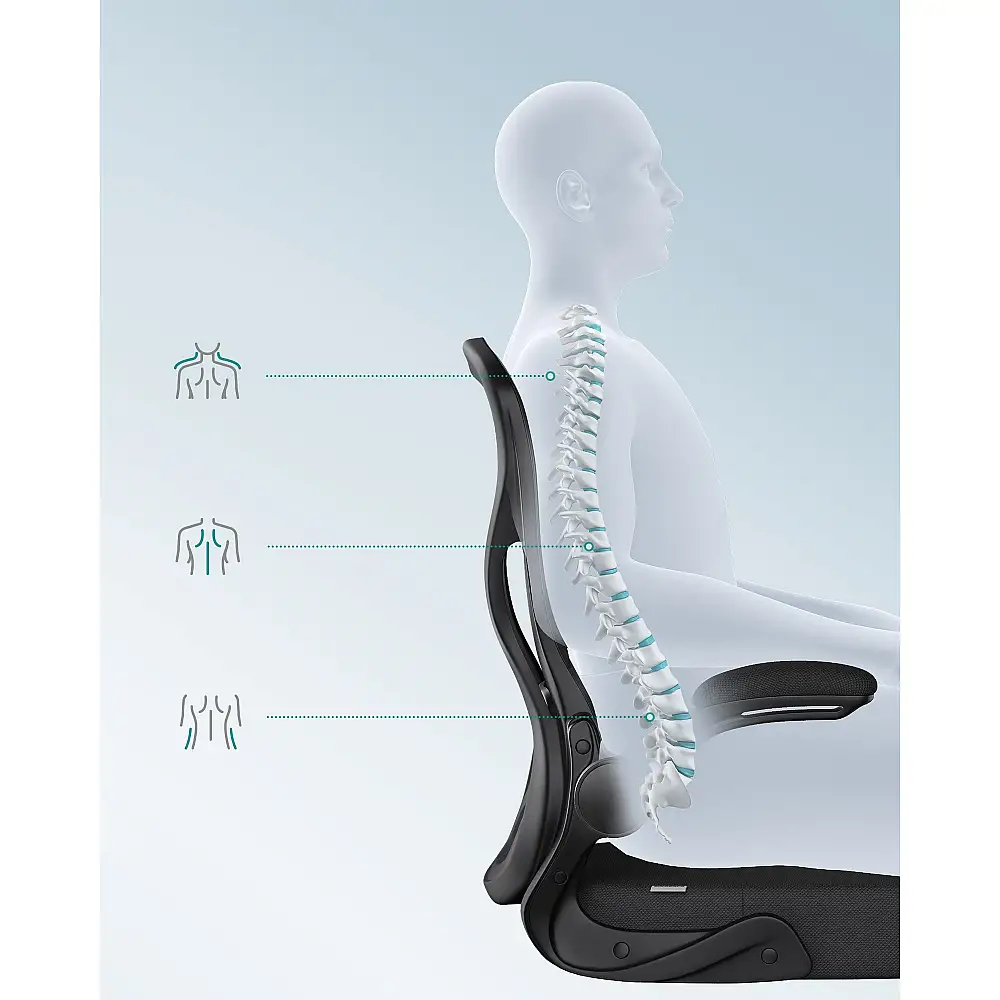 SONGMICS Εργονομική Καρέκλα Γραφείου Με Δίχτυ, Περιστρεφόμενη με Υποστήριξη Οσφυϊκής Μοίρας, Ρυθμιζόμενη Κλίση, Ανακλινόμενα Μπράτσα, Μαύρο Μελάνι OBN042BH02