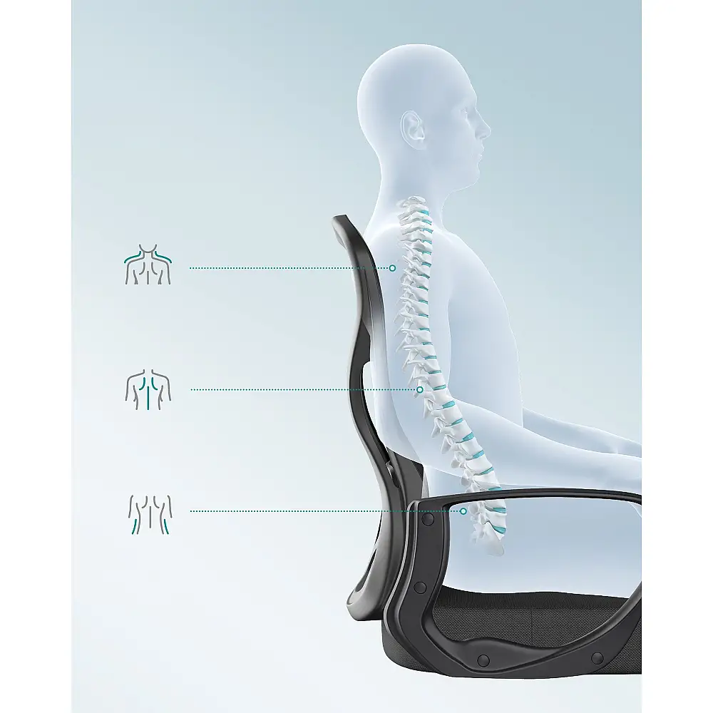 SONGMICS Εργονομική Καρέκλα Γραφείου με Διχτυωτό Σχέδιο και Οσφυϊκή Υποστήριξη, Μαύρη Ink OBN043BH02