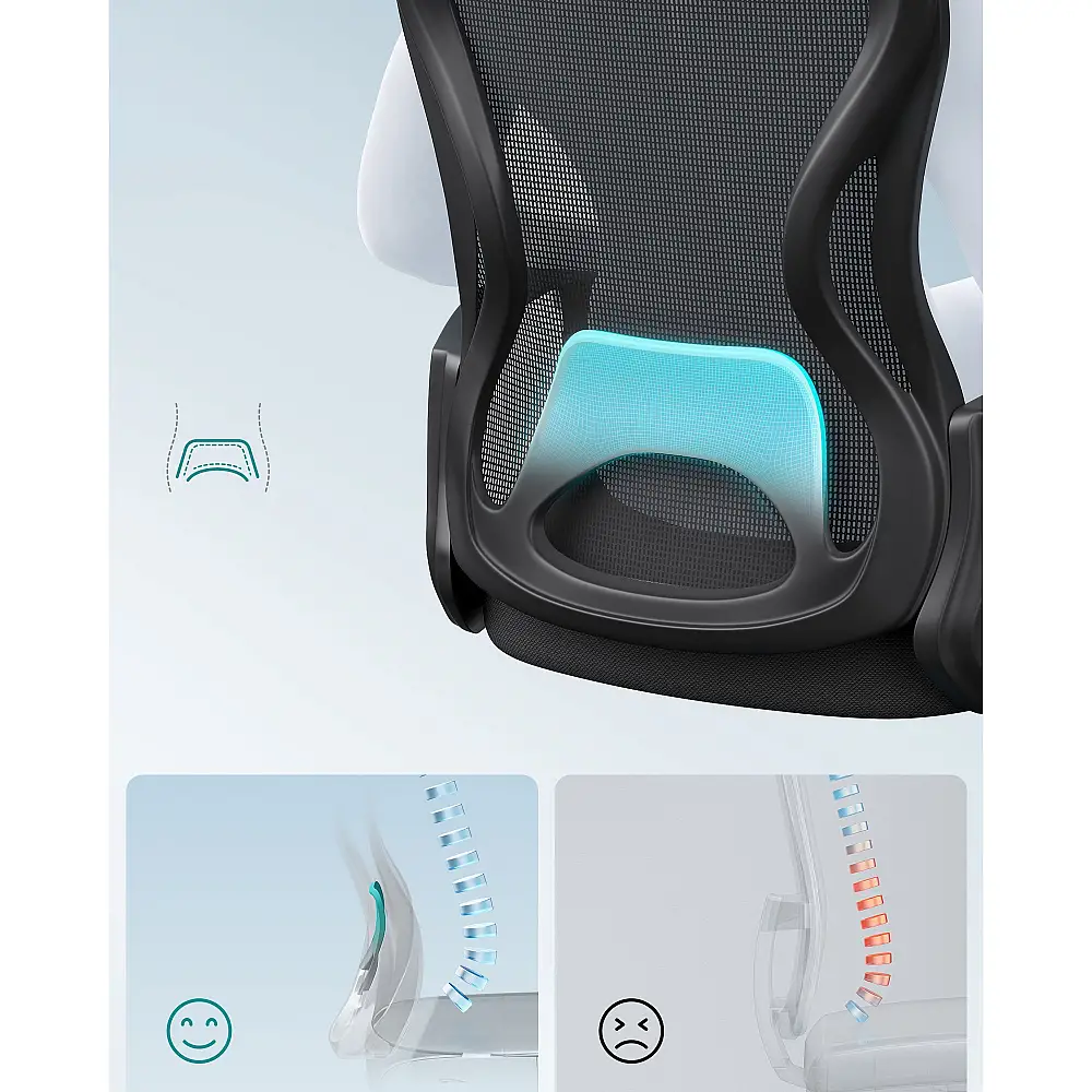 SONGMICS Εργονομική Καρέκλα Γραφείου με Διχτυωτό Σχέδιο και Οσφυϊκή Υποστήριξη, Μαύρη Ink OBN043BH02