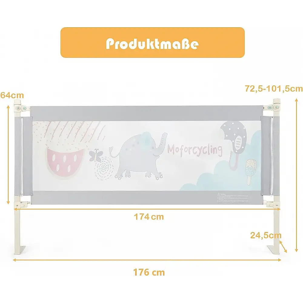 Costway Παιδικό Προστατευτικό Κάγκελο Κρεβατιού ρυθμιζόμενο στα 24 επίπεδα - Γκρι 175 εκ. BS10060GR