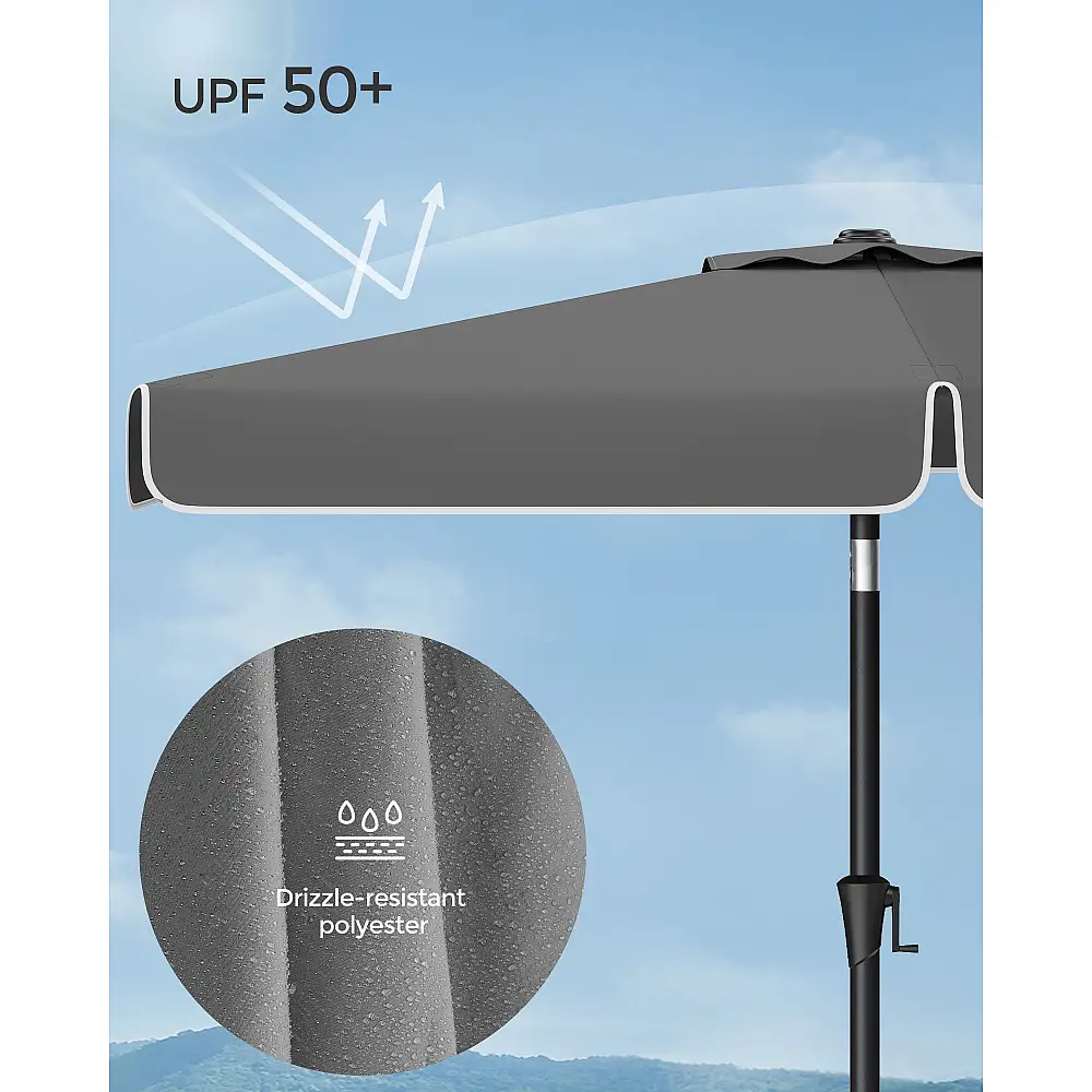 SONGMICS Ορθογώνια Ομπρέλα Περβόλου UPF 50+ με Διπλή Κλίση,, Γκρι, 200x150x230cm GPU048G01
