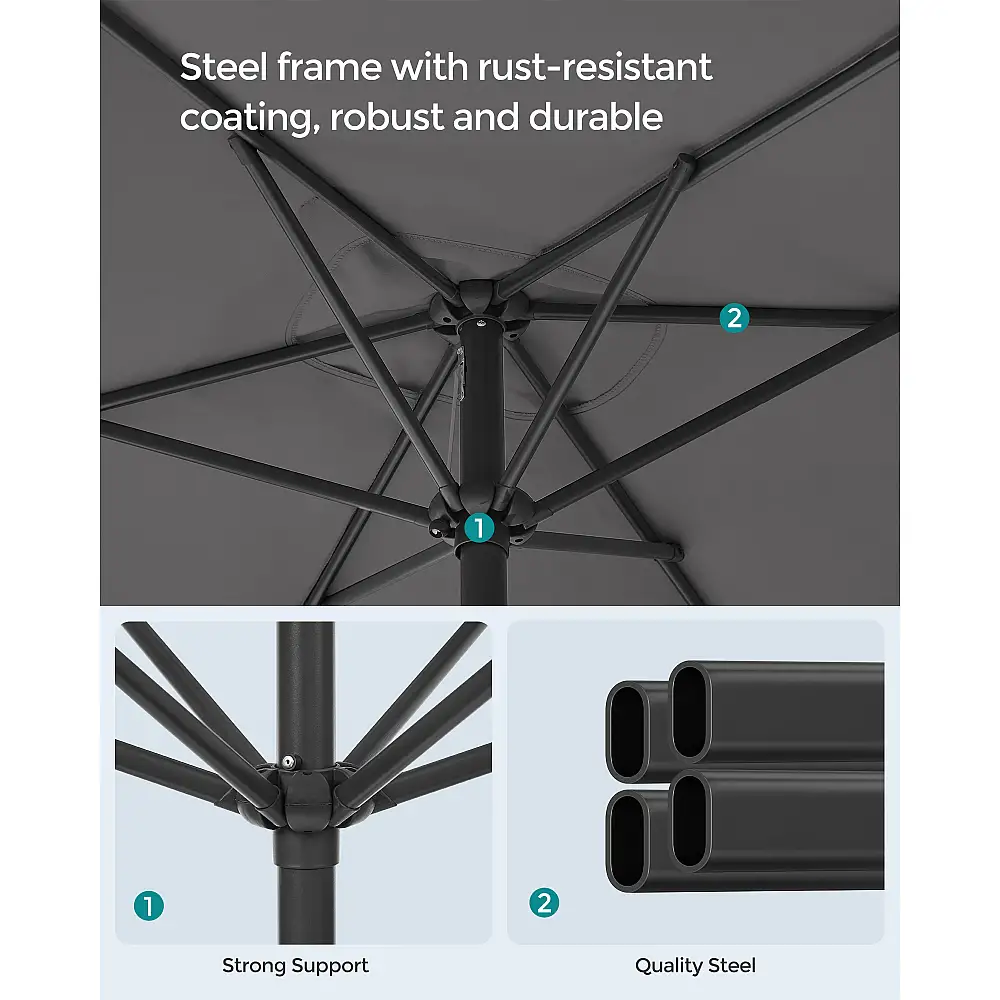 SONGMICS Ορθογώνια Ομπρέλα Περβόλου UPF 50+ με Διπλή Κλίση,, Γκρι, 200x150x230cm GPU048G01