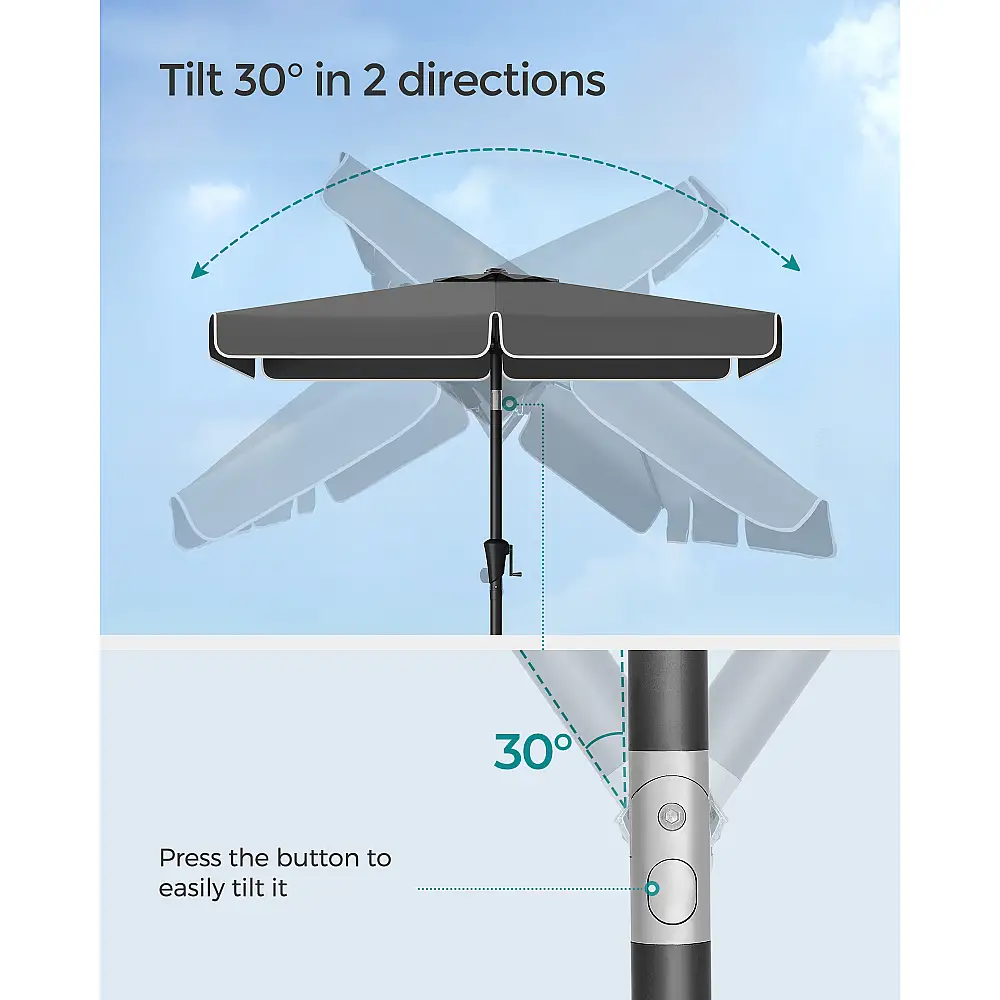 SONGMICS Ορθογώνια Ομπρέλα Περβόλου UPF 50+ με Διπλή Κλίση,, Γκρι, 200x150x230cm GPU048G01