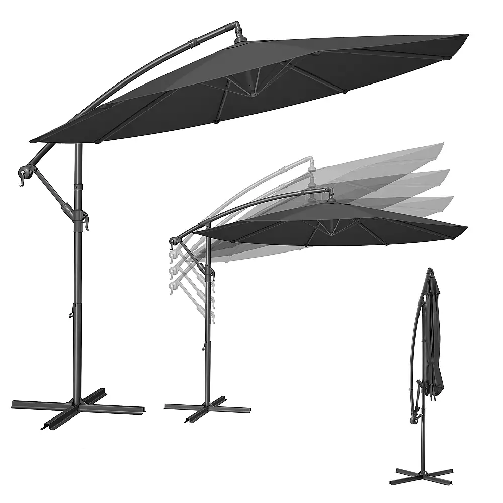 SONGMICS Κρεμαστή Ομπρέλα Κήπου 3m με Βάση, Γκρι , φ300×245cm GPU116G01V1