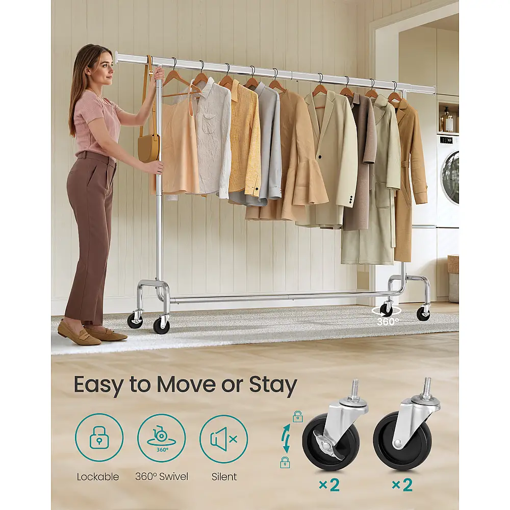 SONGMICS Ράγα Ρούχων με Ρόδες, Επεκτεινόμενη, 110kg, , 200x45x163 cm HSR176E01