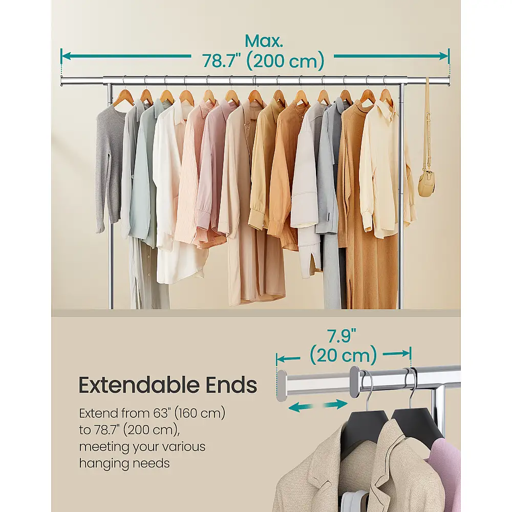 SONGMICS Ράγα Ρούχων με Ρόδες, Επεκτεινόμενη, 110kg, , 200x45x163 cm HSR176E01