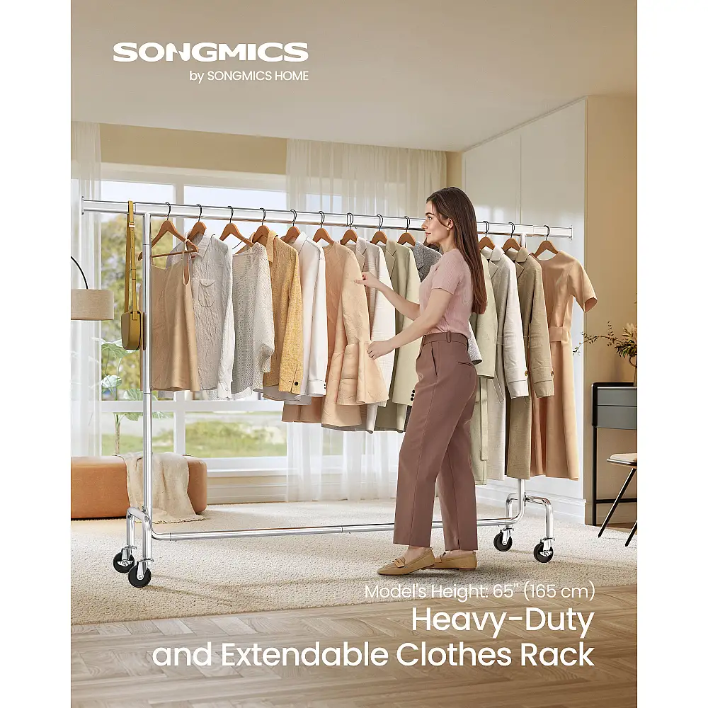SONGMICS Ράγα Ρούχων με Ρόδες, Επεκτεινόμενη, 110kg, , 200x45x163 cm HSR176E01