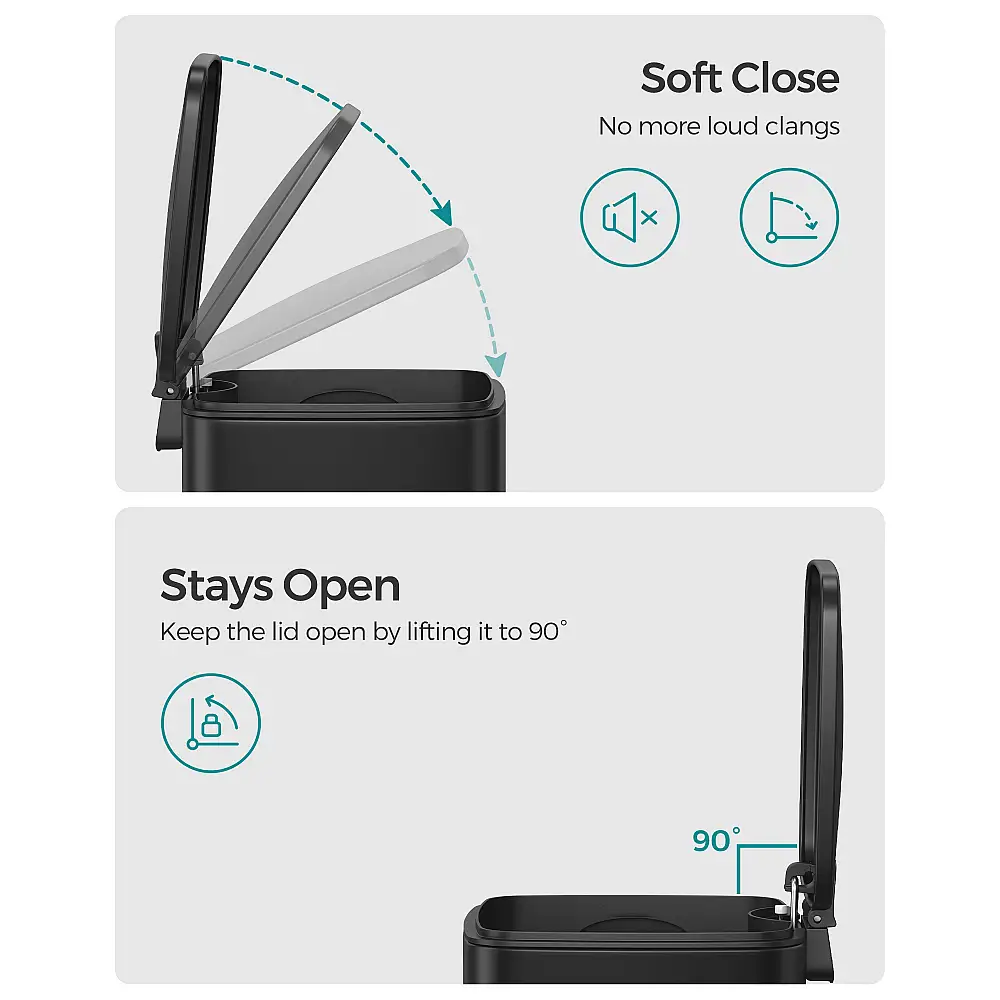 SONGMICS Απορριμματοδοχείο Κουζίνας, Μεταλλικό Πεντάλ, Εσωτερικός Κάδος, Απαλό Κλείσιμο, 6L, Μαύρο, 19.3x23.9x25.5cm LTB590B0602