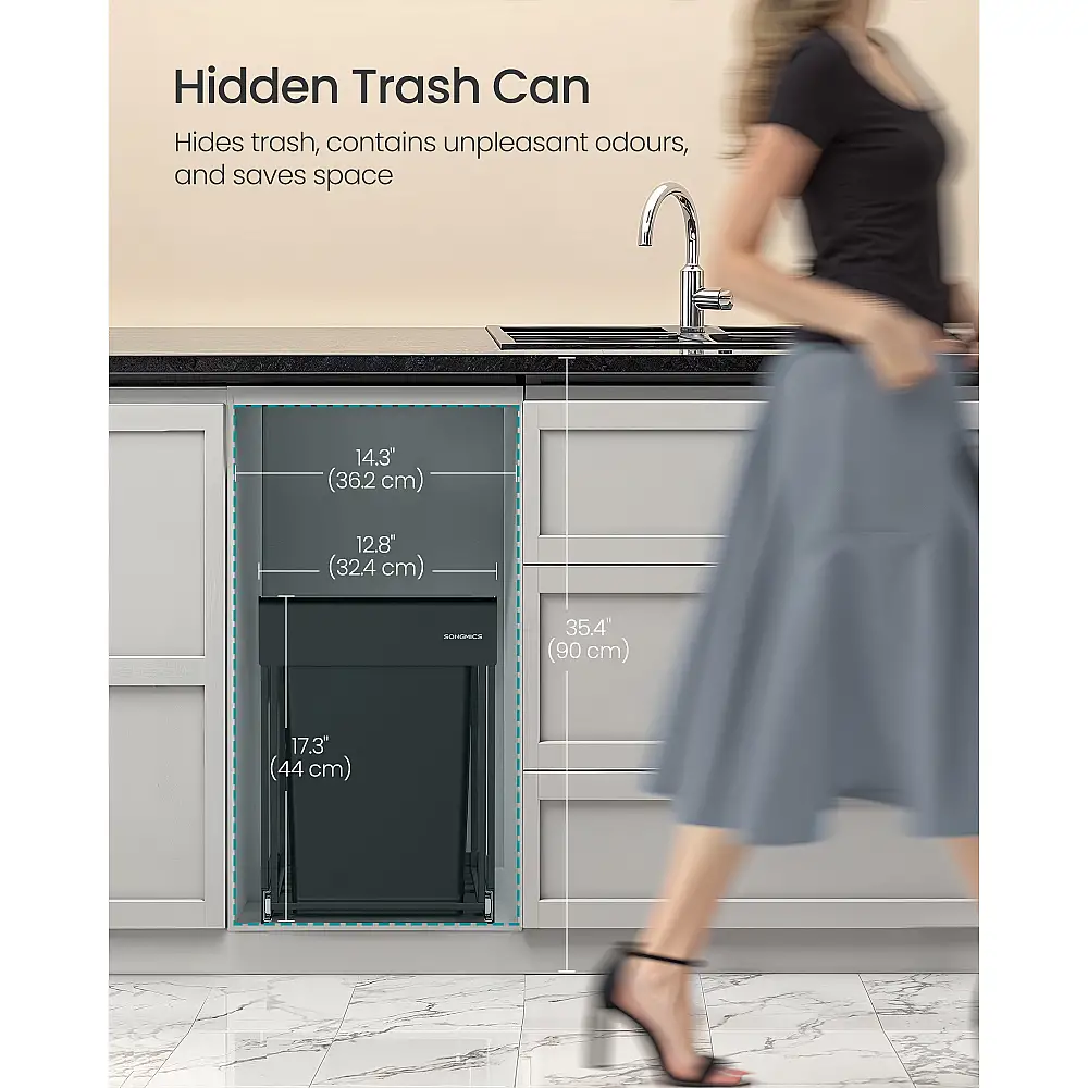 SONGMICS Κάδος Κουζίνας Ενσωματωμένος για Ανακύκλωση και Απόβλητα, 2 x 20L, Ink Black, 48.6x32.7x44.0cm LTB951B01