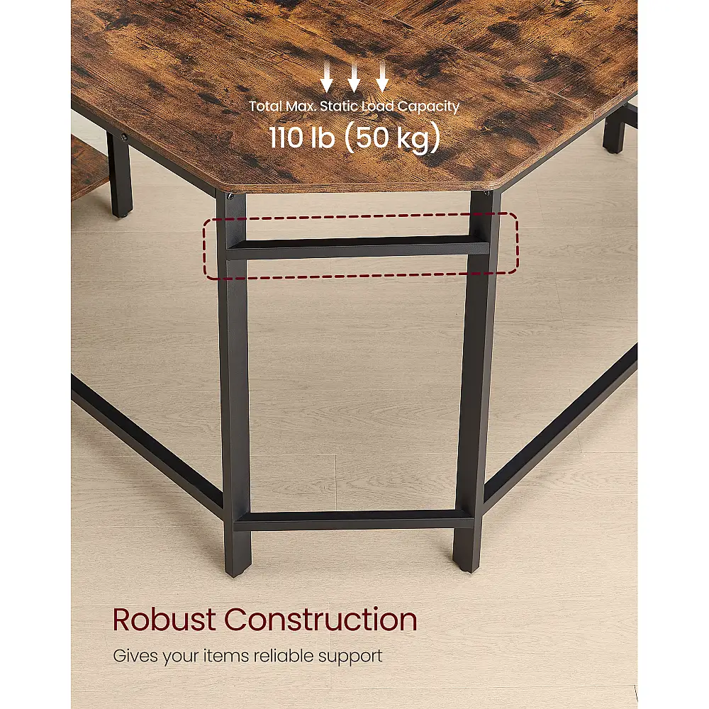 VASAGLE Γραφείο Υπολογιστή Γωνιακό L-Σχήμα με Ράφια Αποθήκευσης, Ρουστίκ Καφέ και Μαύρο LWD123K01, 130x120x74.7cm LWD123K01V1