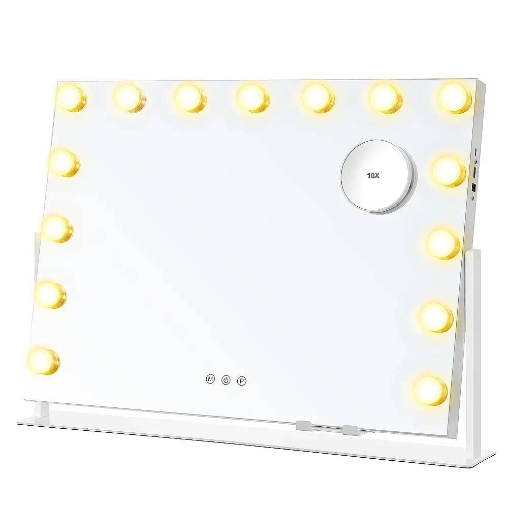 SONGMICS Φωτιζόμενος Καθρέφτης Μακιγιάζ 15 LED, Θύρες Φόρτισης, Touch Control, 3 Χρώματα Φωτός, Ρυθμιζόμενη Φωτεινότητα, Κινητή Θήκη, Λευκό Ματ, 62.5x10x45.8cm LWM001W02