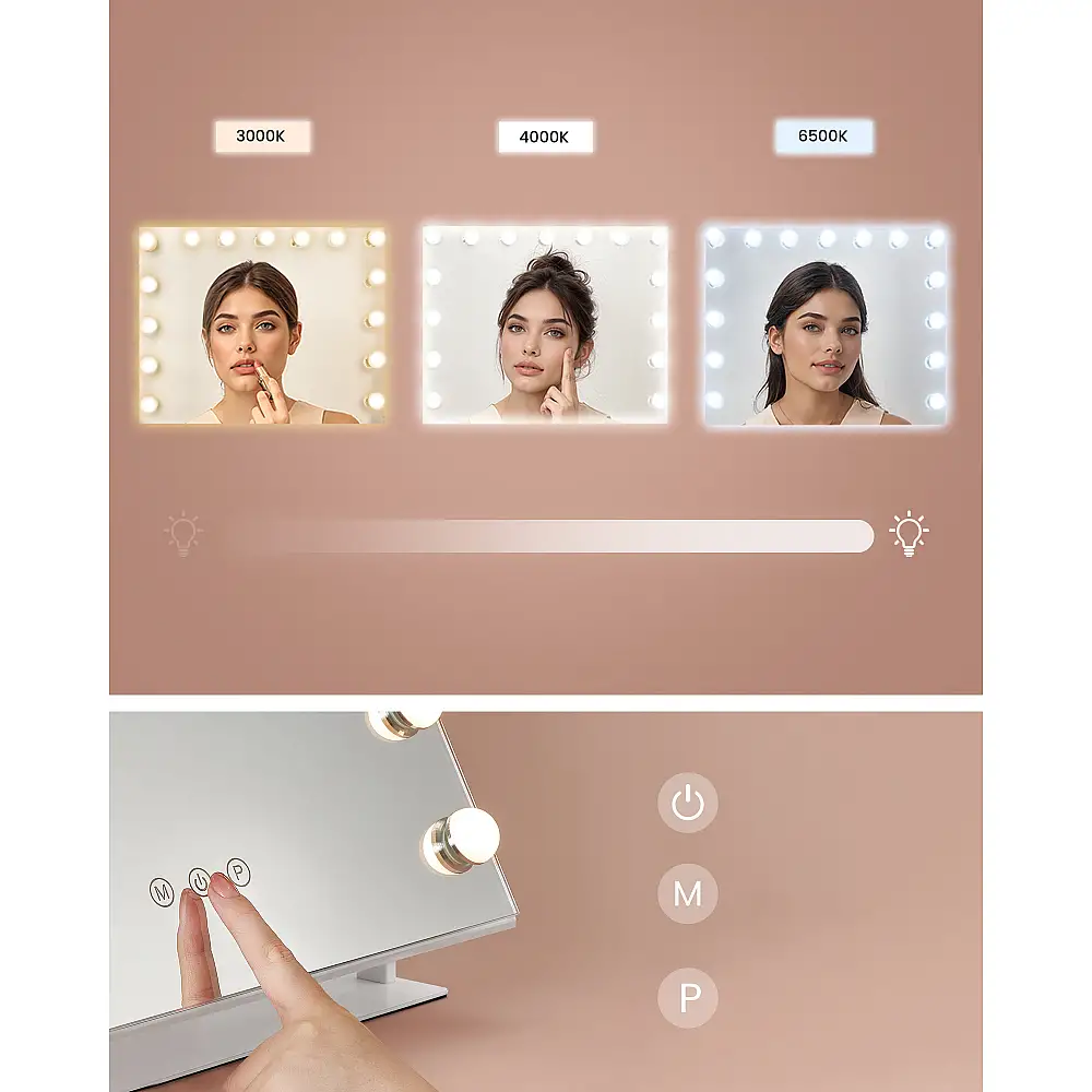 SONGMICS Φωτιζόμενος Καθρέφτης Μακιγιάζ 15 LED, Θύρες Φόρτισης, Touch Control, 3 Χρώματα Φωτός, Ρυθμιζόμενη Φωτεινότητα, Κινητή Θήκη, Λευκό Ματ, 62.5x10x45.8cm LWM001W02