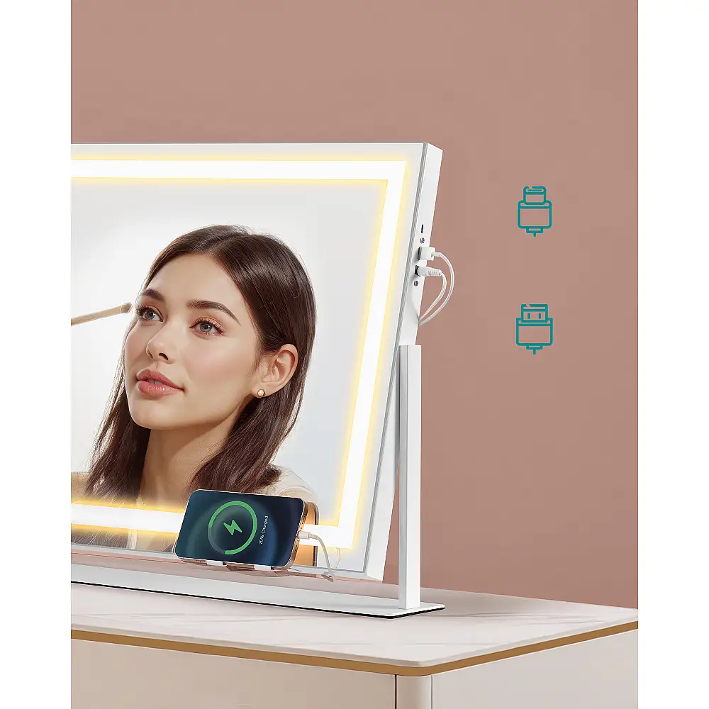 SONGMICS Καθρέφτης Μακιγιάζ με Φωτισμό LED, Ρεύμα, Αφής, Τηλεφώνου, Λευκός, 62.5x10x45.8cm LWM002W02