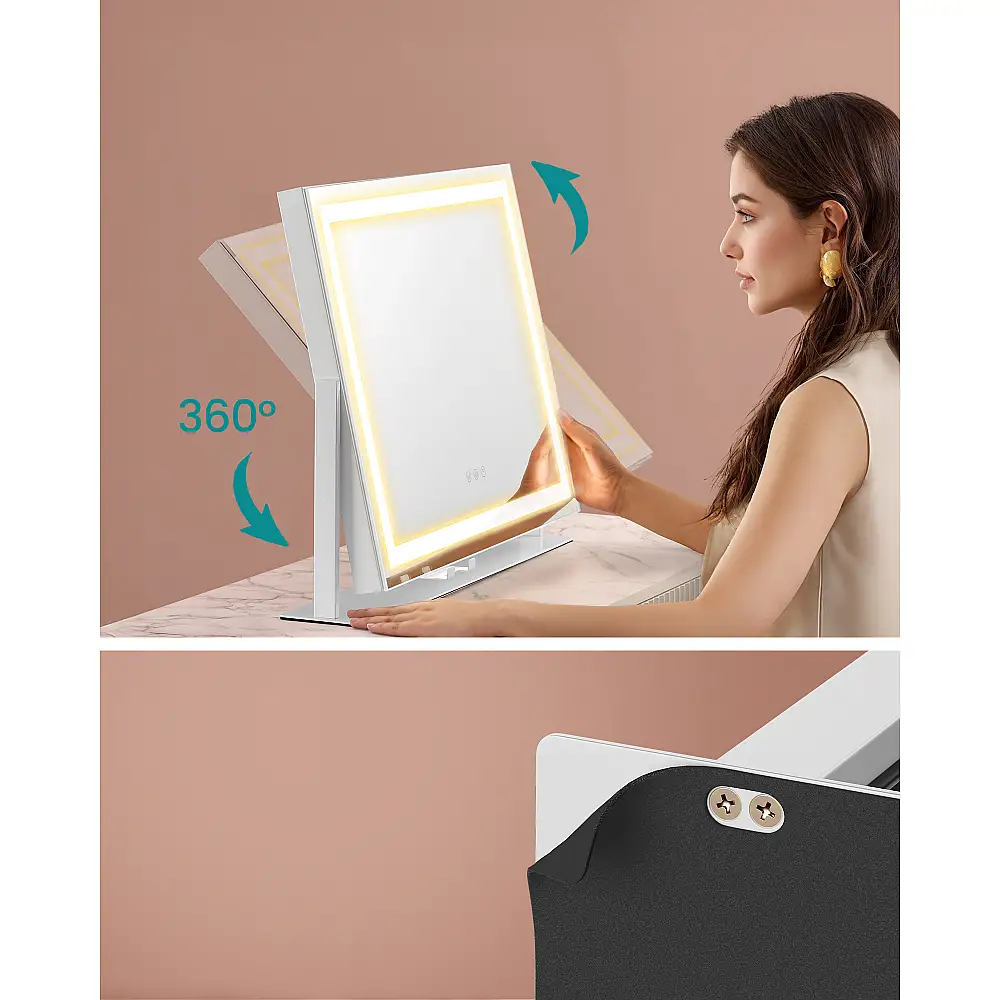 SONGMICS Καθρέφτης Μακιγιάζ με Φωτισμό LED, Ρεύμα, Αφής, Τηλεφώνου, Λευκός, 62.5x10x45.8cm LWM002W02