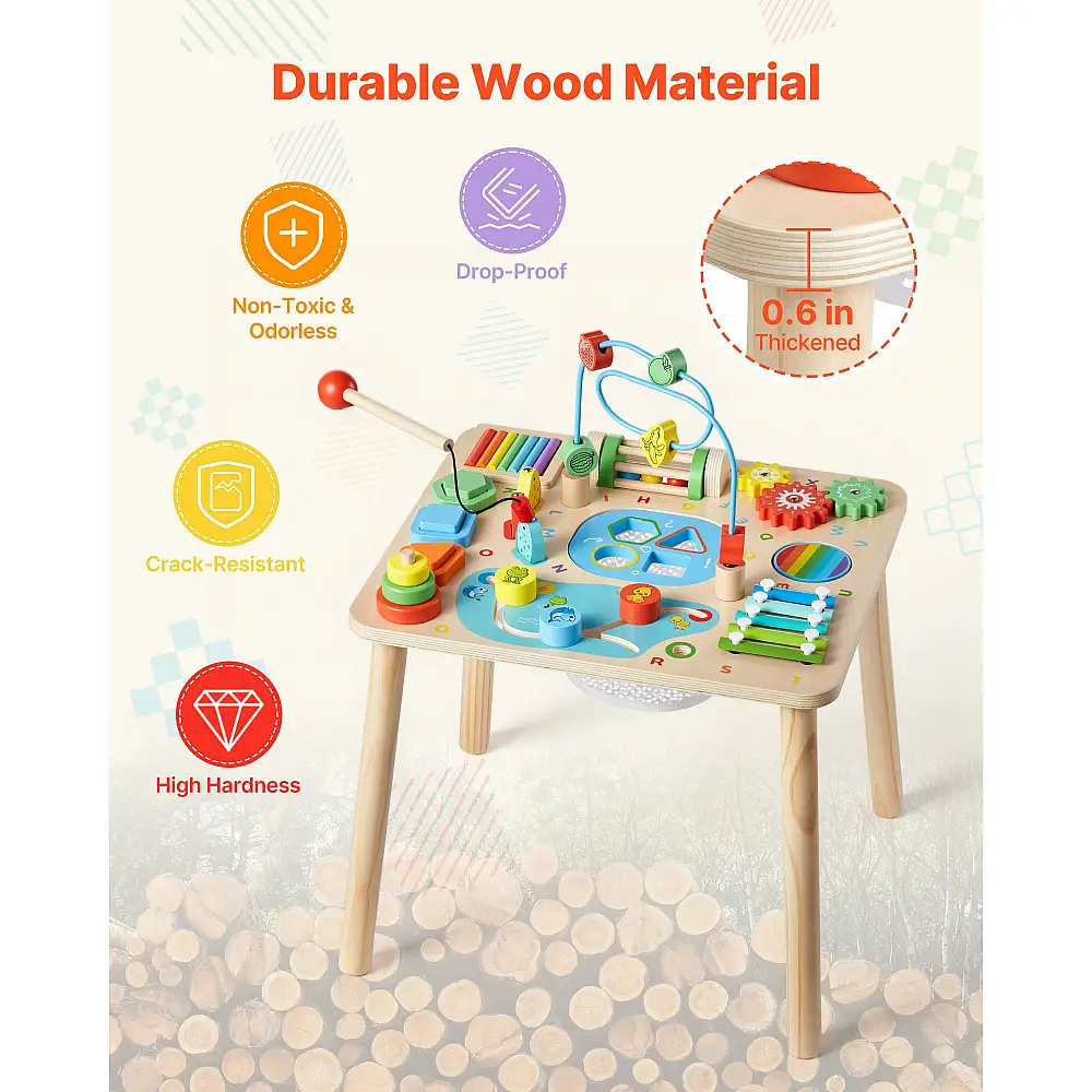 VEVOR Ξύλινο Τραπέζι Δραστηριοτήτων Montessori για Νήπια 1-3 Ετών, 13 σε 1 Εκπαιδευτικό Τραπέζι Παιχνιδιού για Αγόρια & Κορίτσια 6+ Μηνών MTSLETWJXXZSY2JKM001V0