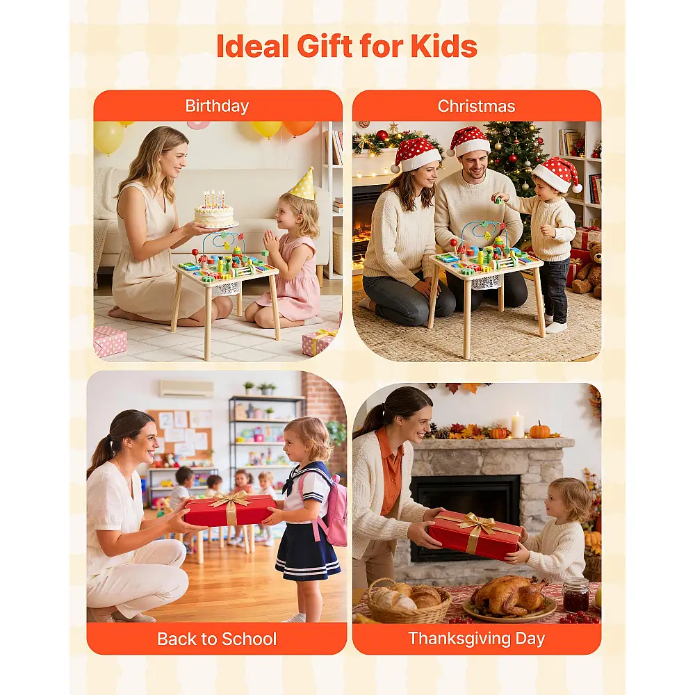 VEVOR Ξύλινο Τραπέζι Δραστηριοτήτων Montessori για Νήπια 1-3 Ετών, 13 σε 1 Εκπαιδευτικό Τραπέζι Παιχνιδιού για Αγόρια & Κορίτσια 6+ Μηνών MTSLETWJXXZSY2JKM001V0