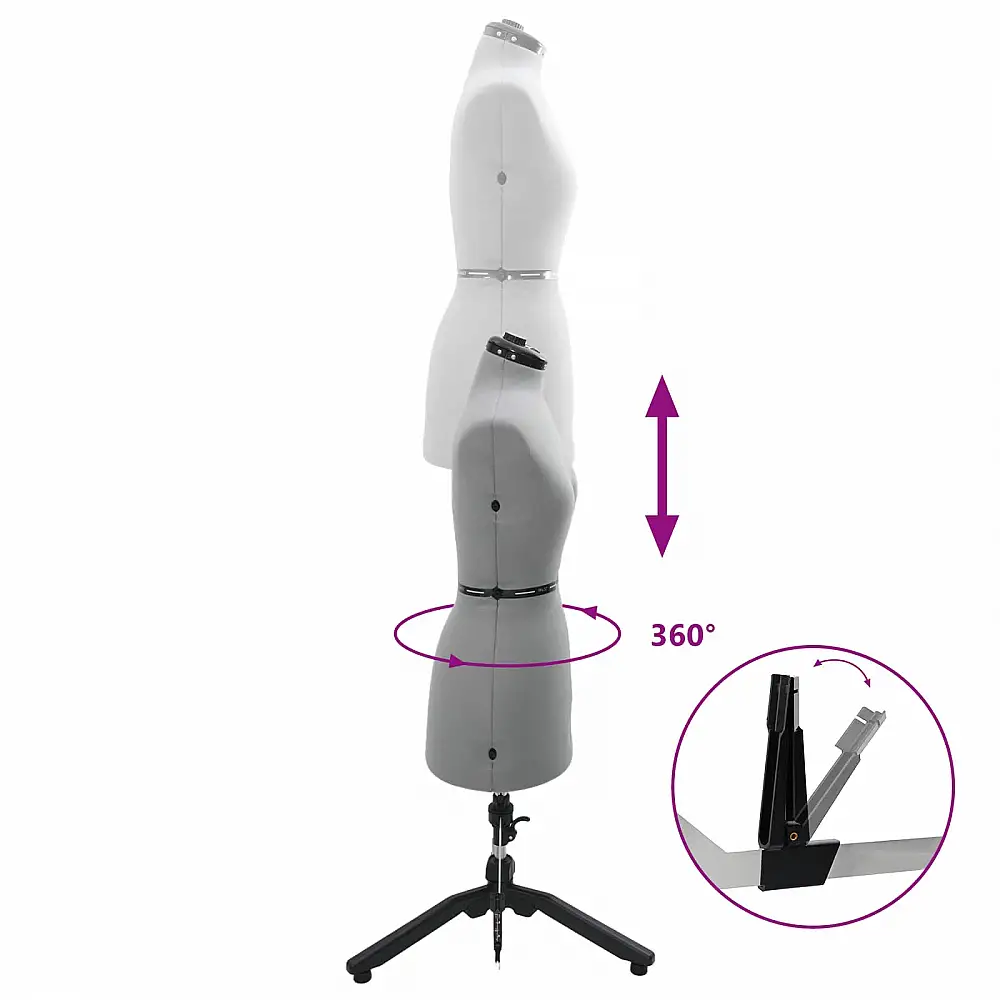 vidaXL Ρυθμιζόμενο Πολυτελής Γυναικείο Μανεκέν Βελούδου για Σχεδιαστές και Ράπτες Grey S 42018604