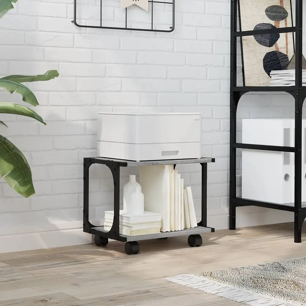 vidaXL Πολυλειτουργική Βάση Εκτυπωτή 2-Επίπεδη 41x28x33,5 cm σε Γκρι Sonoma με Ροδάκια 842274